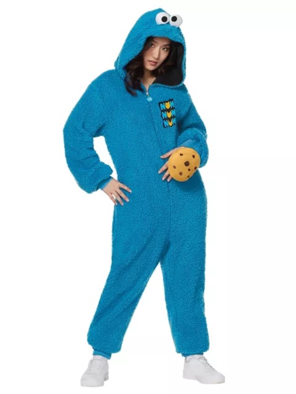 Sesame Street Cookie Monster Blue Hooded Fleece Jumpsuit Small Costume Halloween